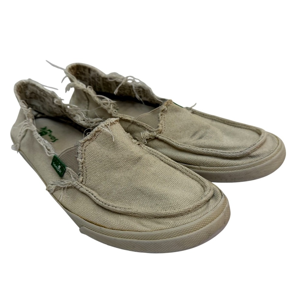 Sanuk Slip On Shoes Womens 8 Beige Canvas Loafer Casual Lightweight Comfort